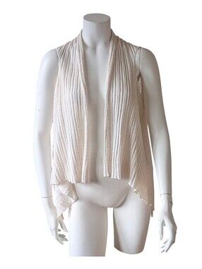 NWT Eileen Fisher Fine Gauge Linen Rib Open Sleeveless Cardigan Vest W/Pin S